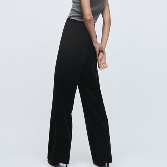 ZARA BLACK VELVET FLARED TROUSERS - Picture 3 of 6